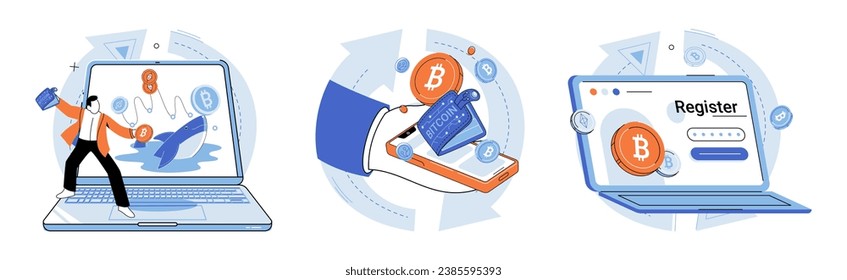 Bitcoin vector illustration. Bitcoin and cryptocurrency have transformed landscape finance and currency Money in digital age is no longer confined to physical cash it encompasses virtual currencies