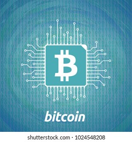 Bitcoin vector illustration. Digital currency or cryptocurrency for electronic payments, futuristic money, BTC. Bitcoin and blockchain technology flat style design icon.