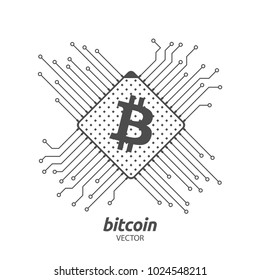 Bitcoin vector illustration. Digital currency or cryptocurrency for electronic payments, futuristic money, BTC. Bitcoin and blockchain technology flat style design icon.
