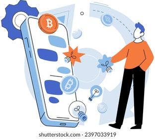 Bitcoin vector illustration. The economy is undergoing transformation with integration financial technology and cryptocurrencies Financial institutions are actively exploring potential virtual