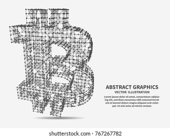 Bitcoin, vector illustration for minimalistic design. Network connections with points and lines. Abstract technology background.