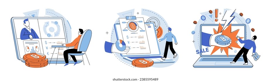 Bitcoin vector illustration. The network blockchain technology ensures secure and transparent financial transactions The internet and cyberspace serve as backbone for global adoption cryptocurrencies