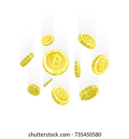 Bitcoin Vector illustration of a realistic pattern background 3d golden coins isolated with bitcoin sign. Crypt currency of the future, mining, electronic payments. Blockchain
