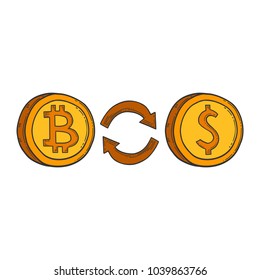 Bitcoin vector image, digital currency sign. Cryptocurrency logo, hand drawn and engraved style, doodle. Isolated on white background.