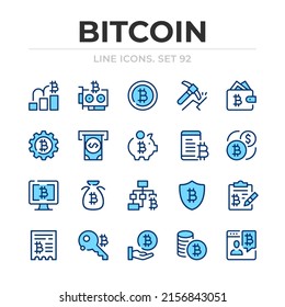 Iconos de línea vectorial de bitcoin establecidos. Diseño delgado de línea. Elementos gráficos de contorno, símbolos de trazo simples. Iconos de bitcoin