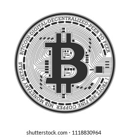 Bitcoin. Vector logotype of most popular cryptocurrency in the world. black and white illustration