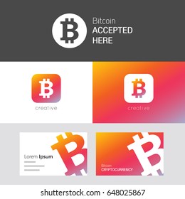 Bitcoin vector set. Useful as brand logo, app icon or business card. Compatible with PNG, AI, CDR, JPG, SVG, PDF, ICO or EPS formats. svg