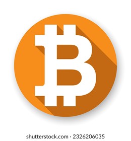 Bitcoin vector symbol. BTC long shadow round vector icon.