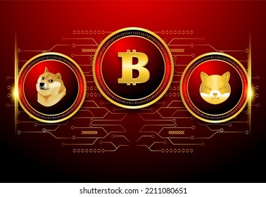 Bitcoin Versus Doge Meme Crypto Currency Illustration