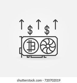 Bitcoin video card, mining outline concept icon or symbol in thin line style