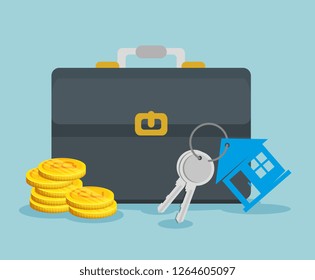 bitcoin virtual currency with briefcase and house keys
