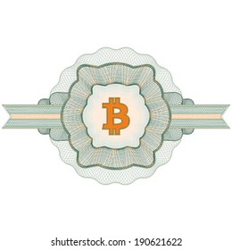 Bitcoin virtual money. Guilloche elements for certificate, diploma, voucher, currency and money design, banknote. / Stock vector / CMYK color / All lines and color are easy editable.