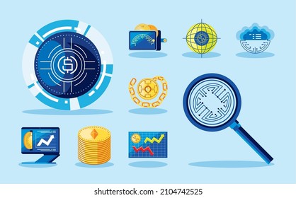 conjunto de iconos de dinero virtual de bitcoin