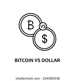 bitcoin vs dollar icon with name. Element of crypto currency for mobile concept and web apps. Thin line bitcoin vs dollar icon can be used for web and mobile
