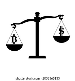 Bitcoin gegen Dollar-Illustration.  Vektor-Finanzkonzept im Flachstil