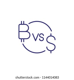 Bitcoin vs dollar line icon. Currency, sign, circle. Cryptocurrency concept. Can be used for topics like money, exchange, finance, blockchain