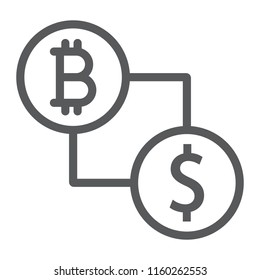 Bitcoin vs dollar line icon, finance and money, currency sign, vector graphics, a linear pattern on a white background, eps 10.