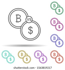 Bitcoin vs dollar multi color icon. Simple thin line, outline vector of bitcoin blockchain icons for ui and ux, website or mobile application