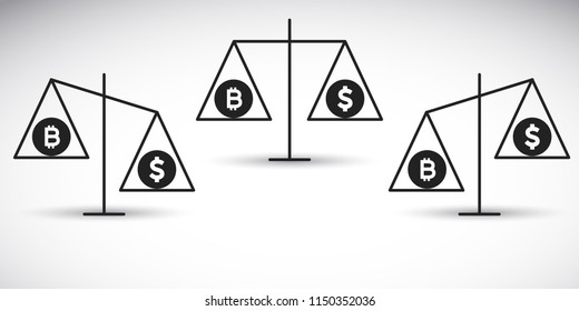 Bitcoin vs Dollar on a balance black and white