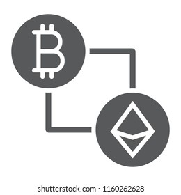 Bitcoin vs ethereum glyph icon, finance and money, currency sign, vector graphics, a solid pattern on a white background, eps 10.