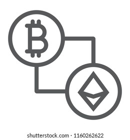 Bitcoin vs ethereum line icon, finance and money, currency sign, vector graphics, a linear pattern on a white background, eps 10.