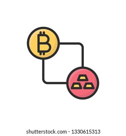 bitcoin vs gold icon. cryptocurrency icon flat design
