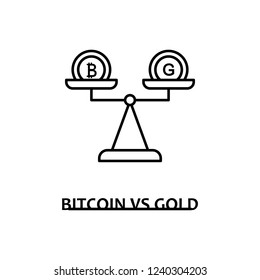 bitcoin vs gold icon with name. Element of crypto currency for mobile concept and web apps. Thin line bitcoin vs gold icon can be used for web and mobile