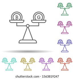 Bitcoin vs gold multi color icon. Simple thin line, outline vector of bitcoin blockchain icons for ui and ux, website or mobile application