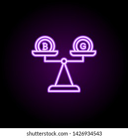 Bitcoin vs gold neon icon. Elements of bitcoin blockchain set. Simple icon for websites, web design, mobile app, info graphics