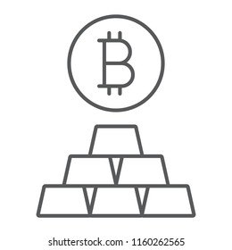 Bitcoin vs gold thin line icon, finance and money, currency sign, vector graphics, a linear pattern on a white background, eps 10.