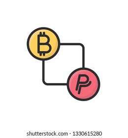 Bitcoin Vs Paypal Icon. Cryptocurrency Icon Flat Design