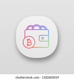 Bitcoin wallet app icon. Digital money. E-payment. UI/UX user interface. Online banking. Cryptocurrency payment. Web or mobile application. Vector isolated illustration