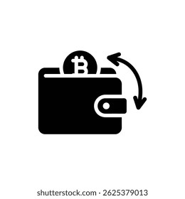 Bitcoin con la flecha de la cartera en representación de la transacción de depósito criptográfico