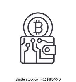 Bitcoin wallet black icon concept. Bitcoin wallet flat  vector symbol, sign, illustration.
