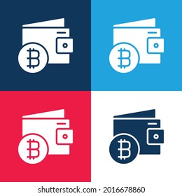 Bitcoin Billetera azul y rojo cuatro colores conjunto de iconos mínimo