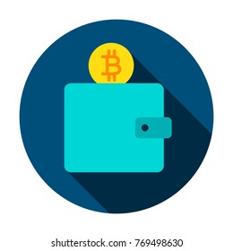 Bitcoin Wallet Circle Icon. Vector Illustration Flat Style with Long Shadow.