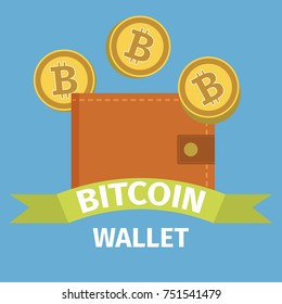 Bitcoin wallet concept on blue background, vector illustration