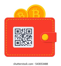 Bitcoin wallet concept with qr-code and coins