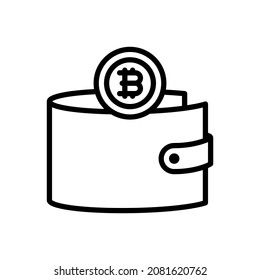 Bitcoin wallet, digital wallet outline icons. Vector illustration. Editable stroke. Isolated icon suitable for web, infographics, interface and apps.
