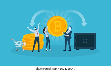 Bitcoin wallet. Flat design style web banner of blockchain technology, bitcoin, altcoins, cryptocurrency mining, finance, digital money market, cryptocoin wallet, crypto exchange. 