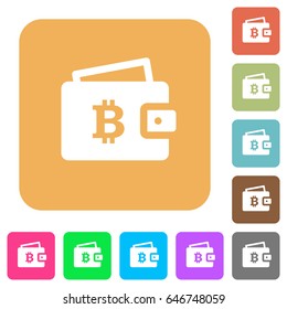 Bitcoin wallet flat icons on rounded square vivid color backgrounds.