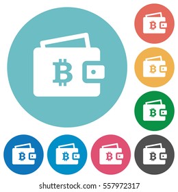 Bitcoin wallet flat white icons on round color backgrounds