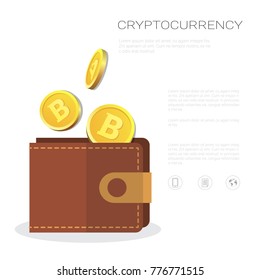 Billetera De Bitcoin Con Monedas De Oro Icono Cripto Moneda Minería E Ilustración De Vector De Concepto Comercial