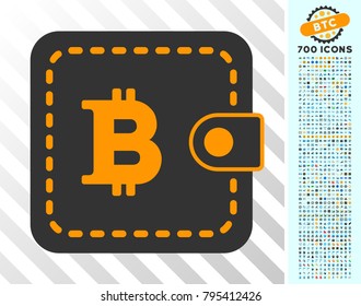 Bitcoin Wallet icon with 700 bonus bitcoin mining and blockchain graphic icons. Vector illustration style is flat iconic symbols design for crypto currency apps.
