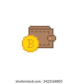 icono de la cartera de bitcoin de 8 bits, imagen de píxel para el logotipo del juego. icono de la cadena de bloqueo de criptodivisa