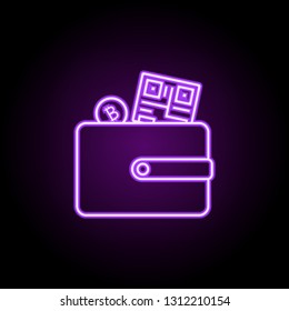 bitcoin wallet icon. Elements of Bitcoin Blockchain in neon style icons. Simple icon for websites, web design, mobile app, info graphics