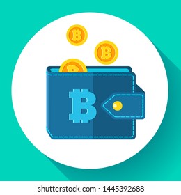 Bitcoin wallet icon flat style, cryptocurrency wallet icon, blockchain digital money concept vector