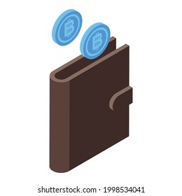 Icono de cartera de bitcoin. Isometric del icono vectorial de la cartera de Bitcoin para el diseño web aislado en fondo blanco