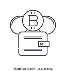 Bitcoin wallet icon, linear isolated illustration, thin line vector, web design sign, outline concept symbol with editable stroke on white background.