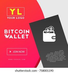 Bitcoin wallet icon on abstract red internet background template